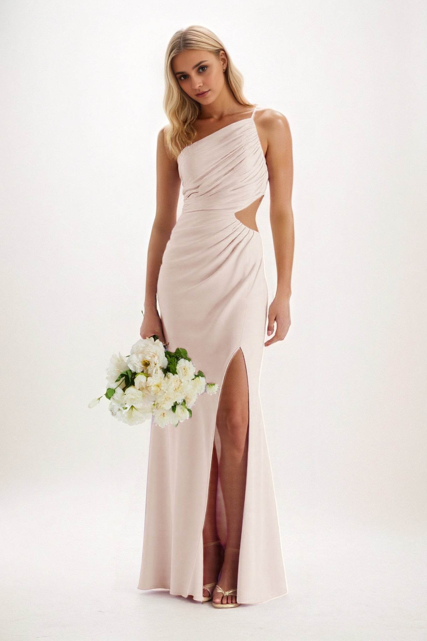 Sheath-Column Maxi Luxe Satin Bridesmaid Dress CB0842 - COCOMELODY